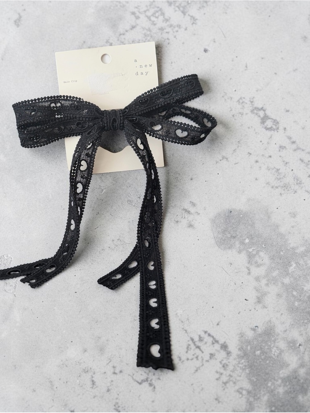 a new day Black Heart Lace Ribbon Bow Clip